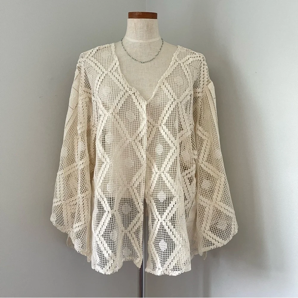 Cottagecore Free People Ivory Off the Coast Lace beach coverup One Size NWOT